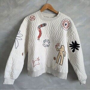 ZARA QUILTED Crew SWEATSHIRT WITH EMBROIDERY Cairo Zuri Aztec Sz M